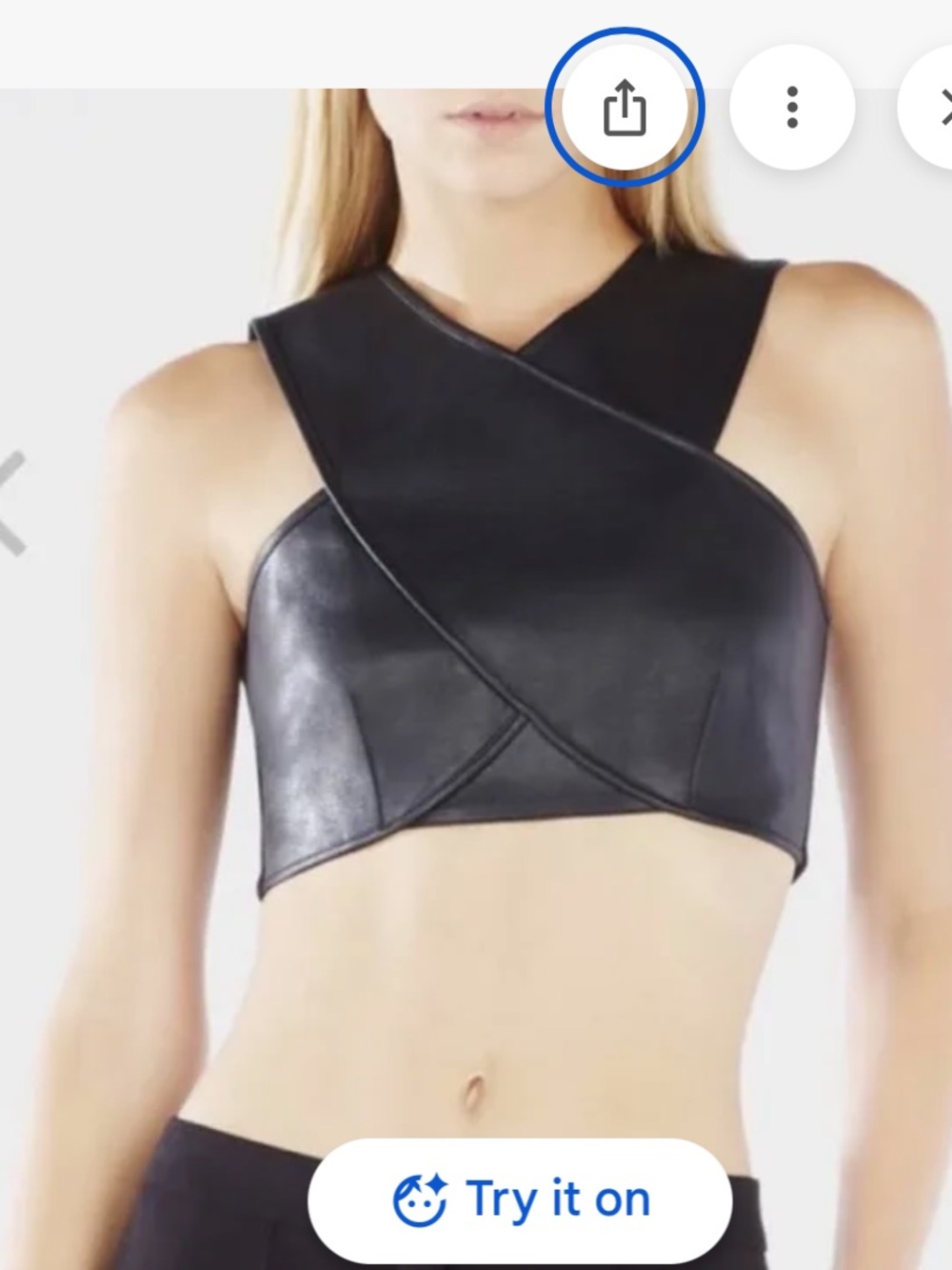 BCBGMaxAzria Black Faux Leather Cropped Wrap Top
